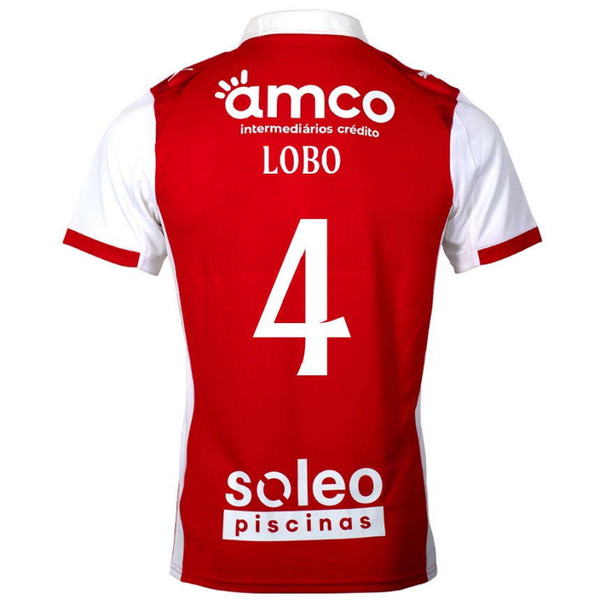 ילדים כדורגל Diogo Lobo #4 אדום לבן ג'רזי ביתית 2025/26