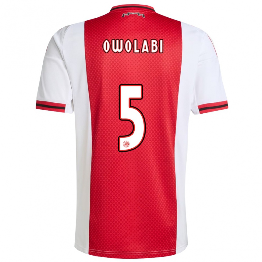 ילדים כדורגל Eniola Owolabi #5 אדום לבן ג'רזי ביתית 2025/26