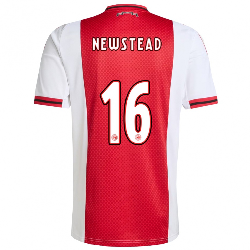 ילדים כדורגל Xander Newstead #16 אדום לבן ג'רזי ביתית 2025/26