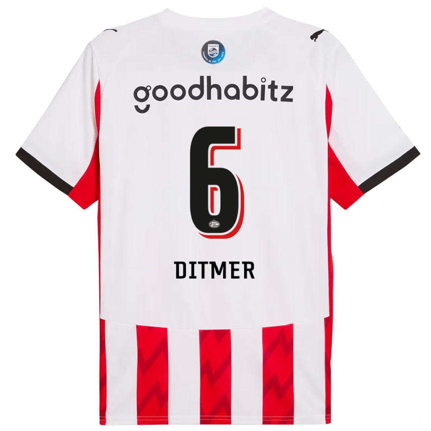 ילדים כדורגל Sébas Ditmer #6 אדום לבן ג'רזי ביתית 2025/26