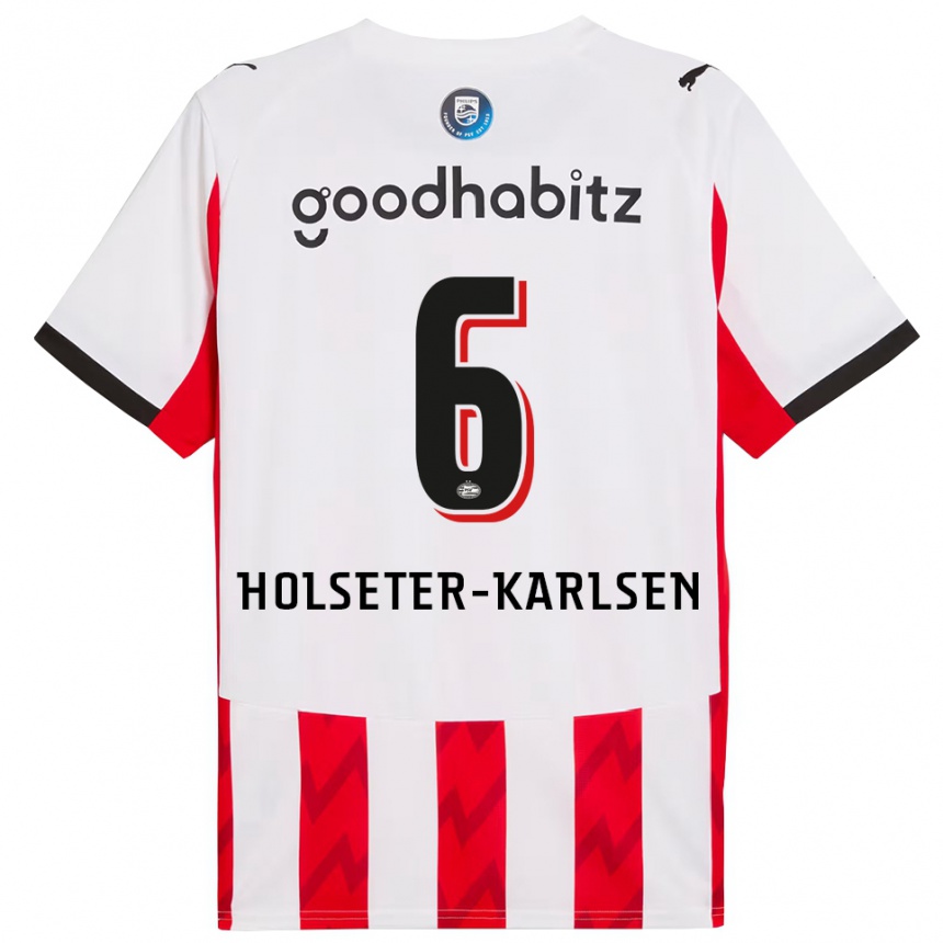 ילדים כדורגל Philip Holseter-Karlsen #6 אדום לבן ג'רזי ביתית 2025/26