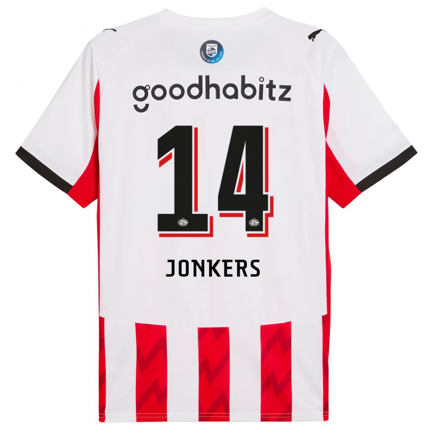 ילדים כדורגל Brent Jonkers #14 אדום לבן ג'רזי ביתית 2025/26