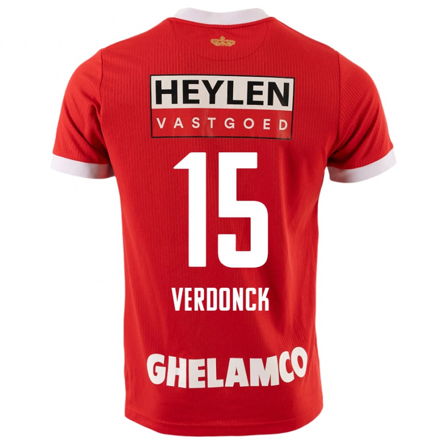 ילדים כדורגל Dries Verdonck #15 אדום לבן ג'רזי ביתית 2025/26