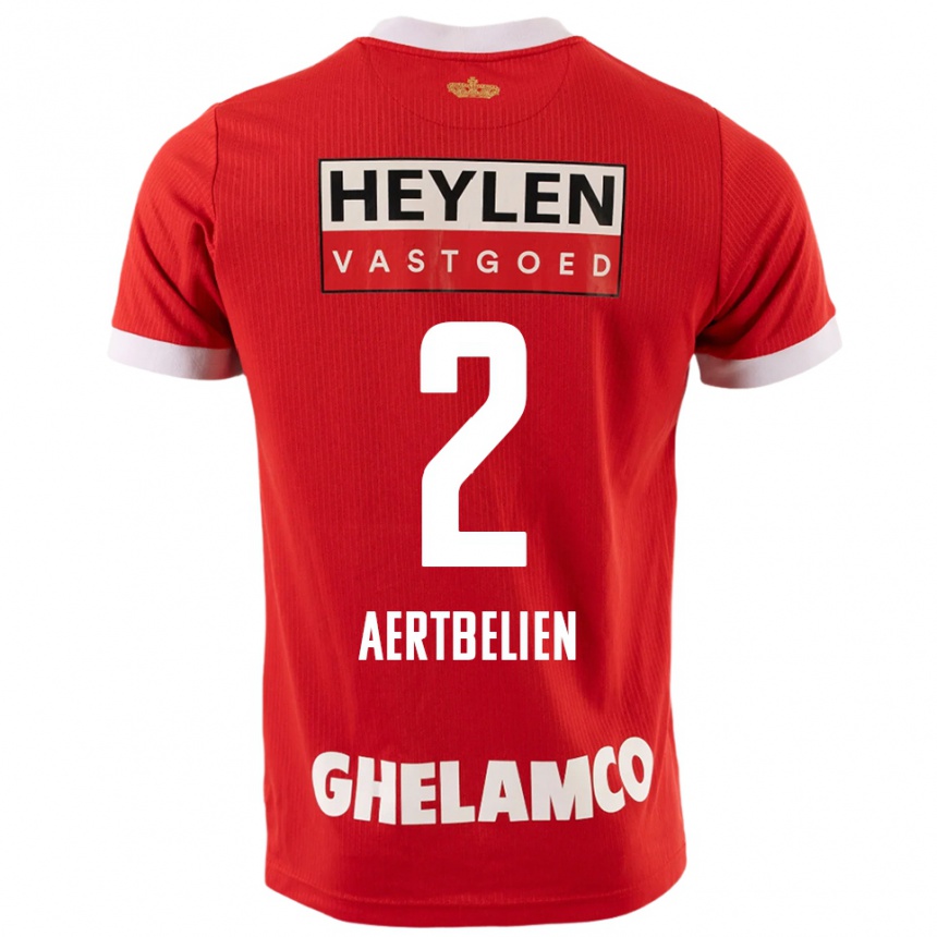 ילדים כדורגל Lukas Aertbeliën #2 אדום לבן ג'רזי ביתית 2025/26