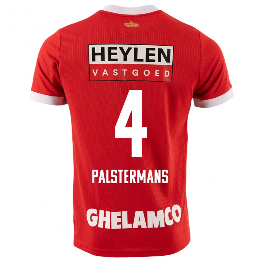 ילדים כדורגל Jasper Palstermans #4 אדום לבן ג'רזי ביתית 2025/26