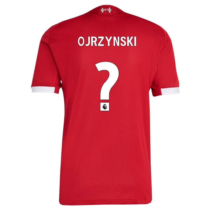 ילדים כדורגל Jakub Ojrzynski #0 אדום לבן ג'רזי ביתית 2025/26