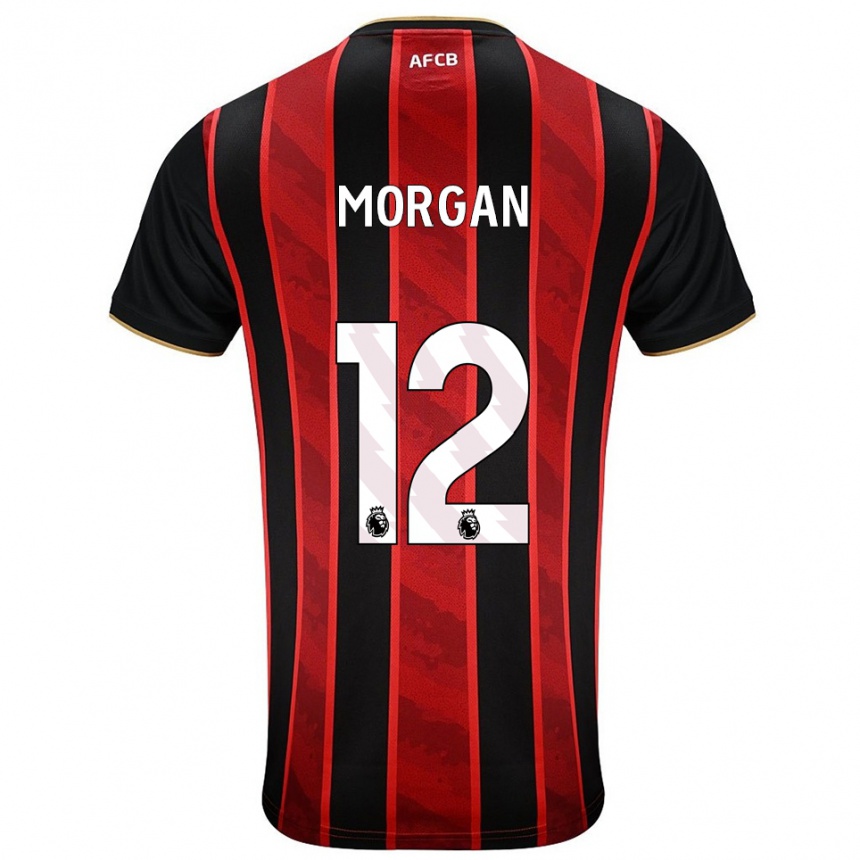 ילדים כדורגל Ollie Morgan #12 אדום שחור ג'רזי ביתית 2025/26