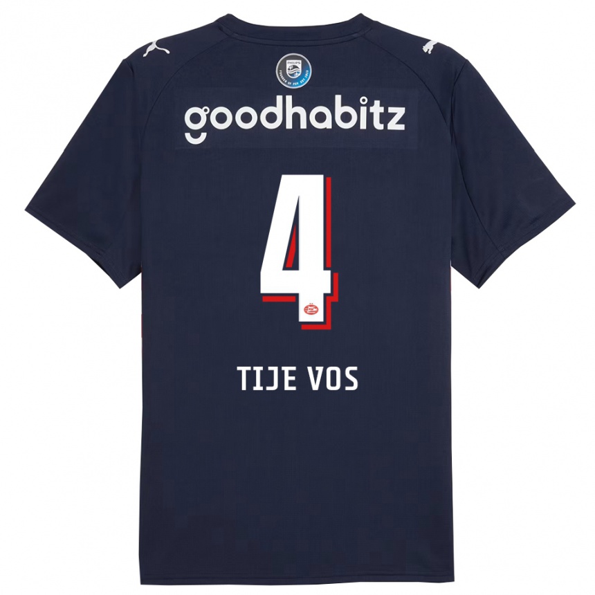 ילדים כדורגל Tije Vos #4 נייבי לבן הרחק ג'רזי 2025/26