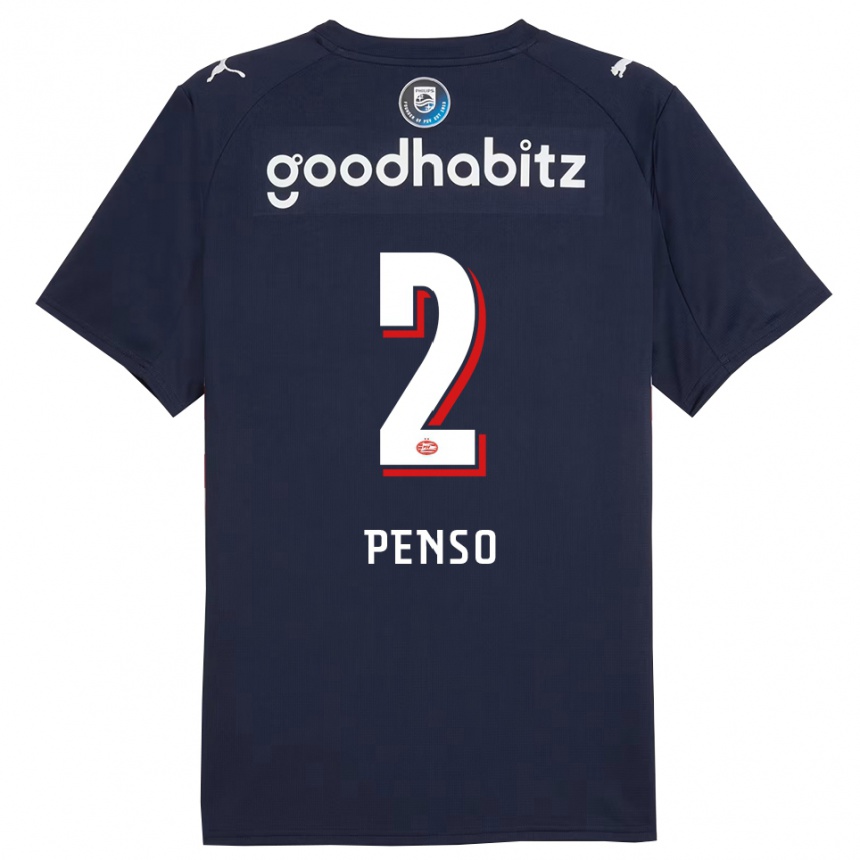 ילדים כדורגל Kyano Penso #2 נייבי לבן הרחק ג'רזי 2025/26