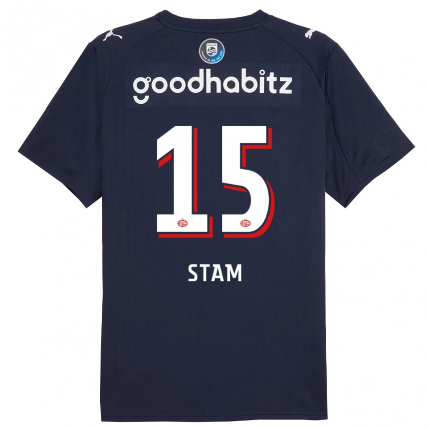 ילדים כדורגל Dyran Stam #15 נייבי לבן הרחק ג'רזי 2025/26