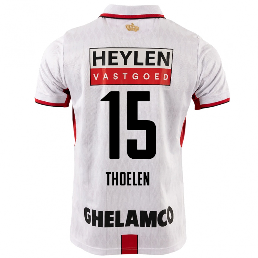 ילדים כדורגל Yannick Thoelen #15 לבן אדום הרחק ג'רזי 2025/26