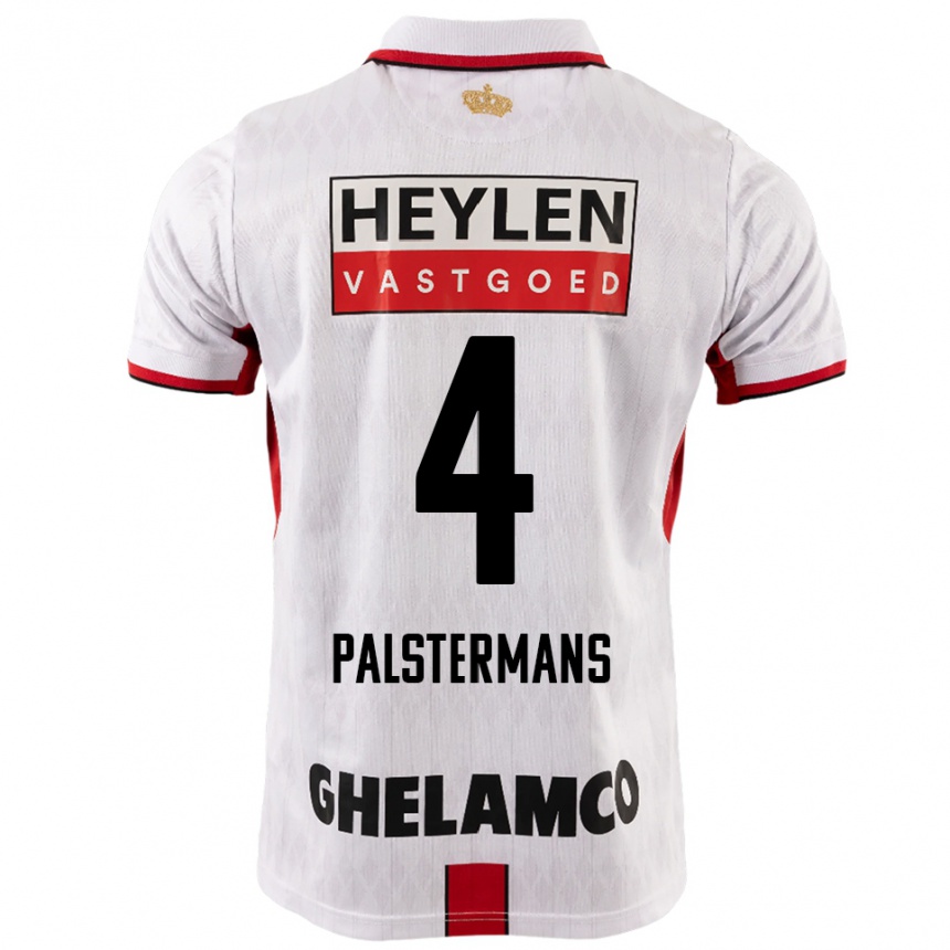 ילדים כדורגל Jasper Palstermans #4 לבן אדום הרחק ג'רזי 2025/26