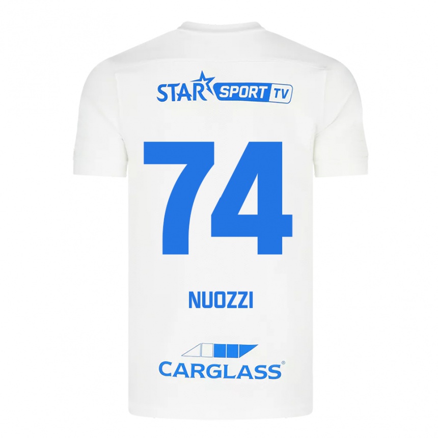 ילדים כדורגל Cédric Nuozzi #74 לבן כחול הרחק ג'רזי 2025/26