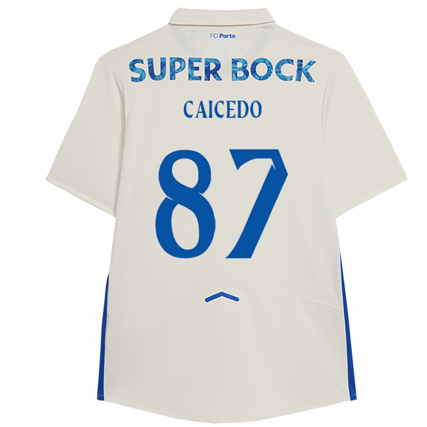 ילדים כדורגל Brayan Caicedo #87 לבן כחול ג'רזי קיט שלישי 2025/26
