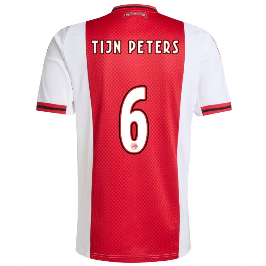 גברים כדורגל Tijn Peters #6 אדום לבן ג'רזי ביתית 2025/26