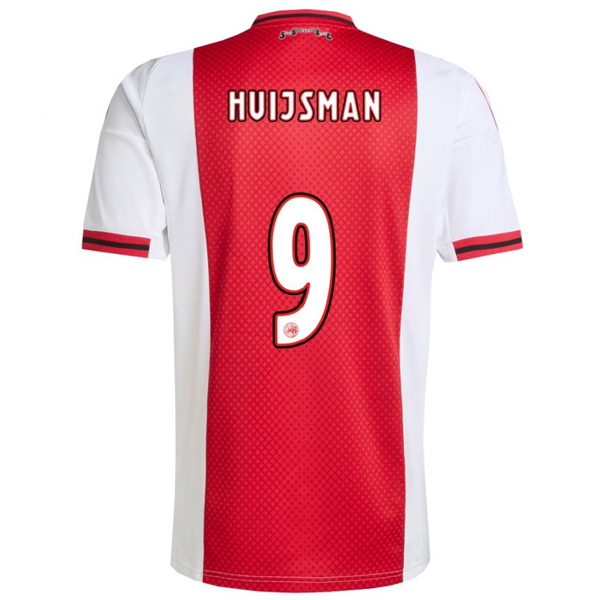 גברים כדורגל Mitchi Huijsman #9 אדום לבן ג'רזי ביתית 2025/26