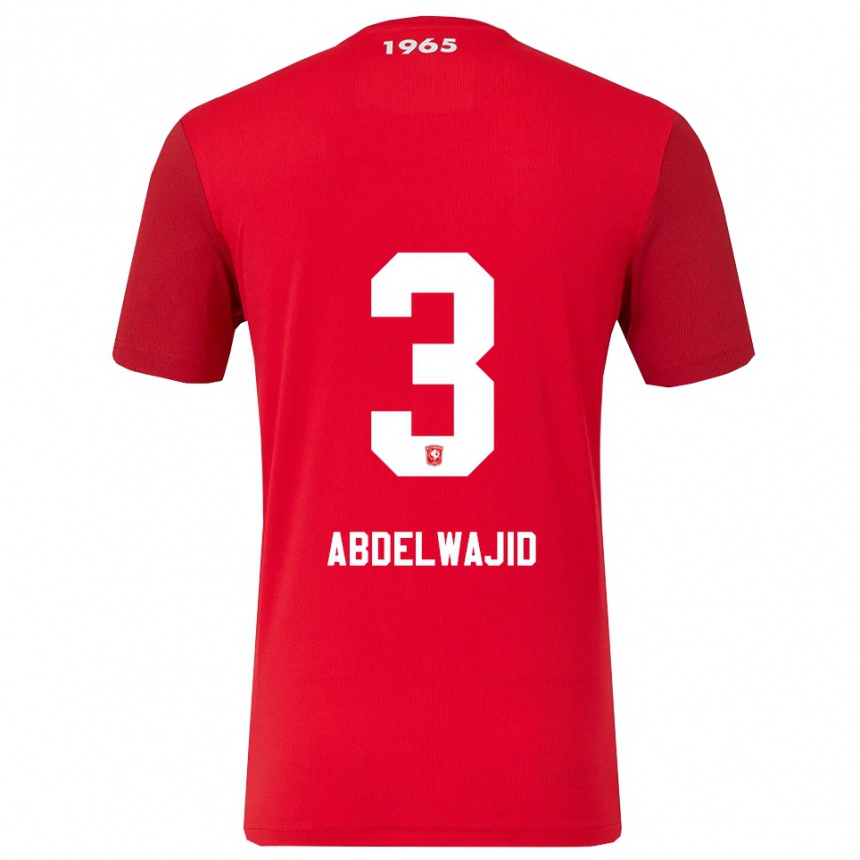 גברים כדורגל Naoufal Abdelwajid #3 אדום לבן ג'רזי ביתית 2025/26