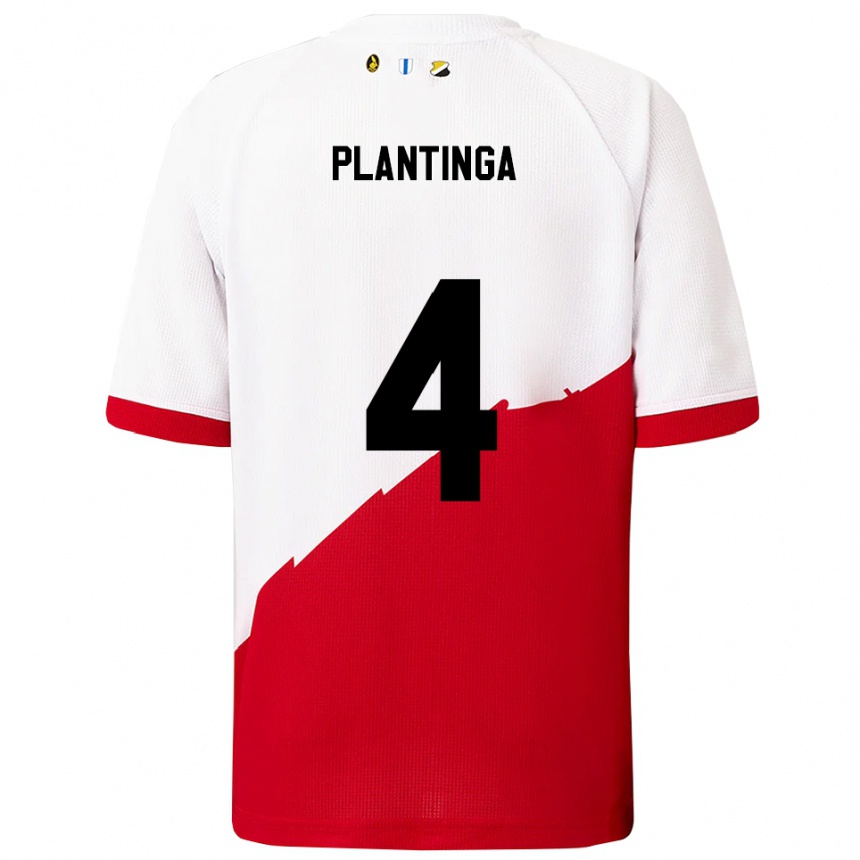 גברים כדורגל Viggo Plantinga #4 לבן אדום ג'רזי ביתית 2025/26