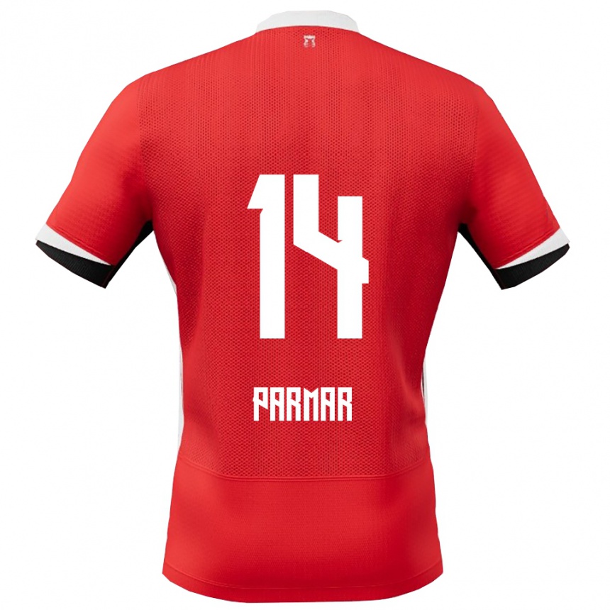 גברים כדורגל Aryan Parmar #14 אדום לבן ג'רזי ביתית 2025/26
