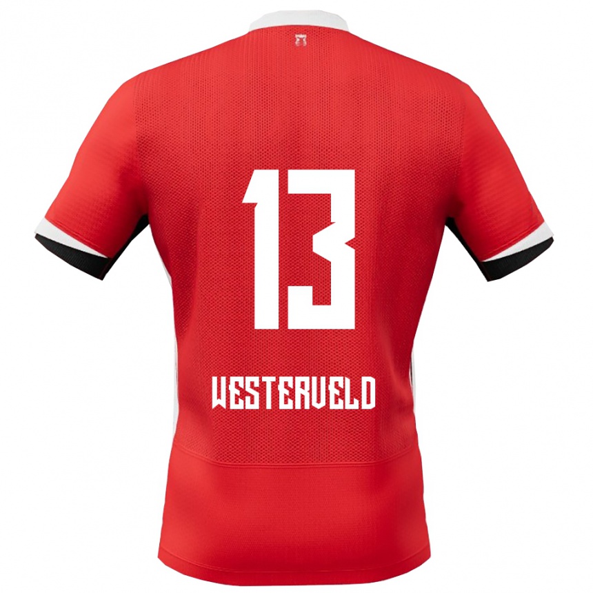 גברים כדורגל Sem Westerveld #13 אדום לבן ג'רזי ביתית 2025/26
