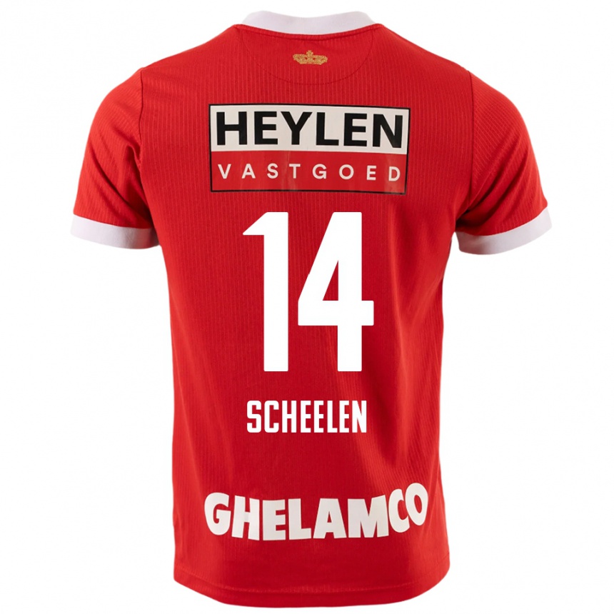 גברים כדורגל Thijme Scheelen #14 אדום לבן ג'רזי ביתית 2025/26