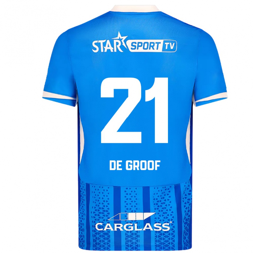 גברים כדורגל Jens De Groof #21 כחול לבן ג'רזי ביתית 2025/26