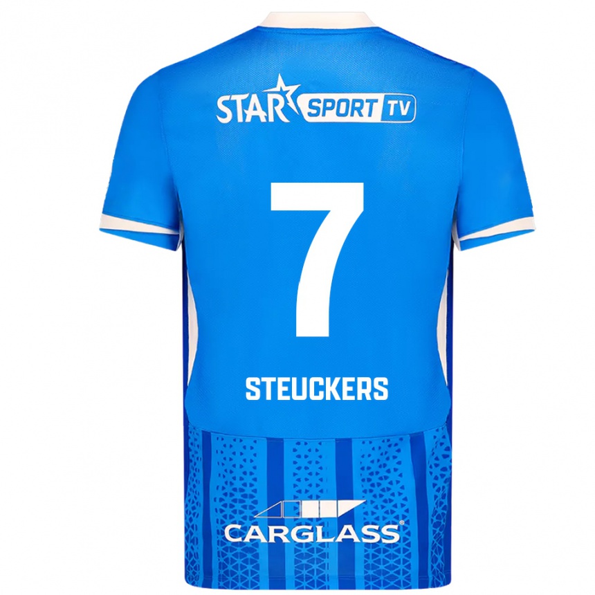 גברים כדורגל Jarne Steuckers #7 כחול לבן ג'רזי ביתית 2025/26