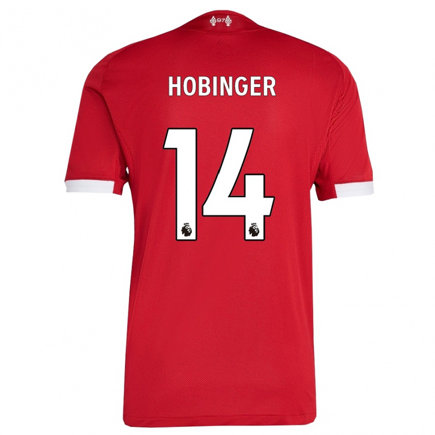 גברים כדורגל Marie Höbinger #14 אדום לבן ג'רזי ביתית 2025/26