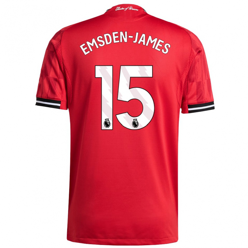 גברים כדורגל Harley Emsden-James #15 אדום שחור לבן ג'רזי ביתית 2025/26