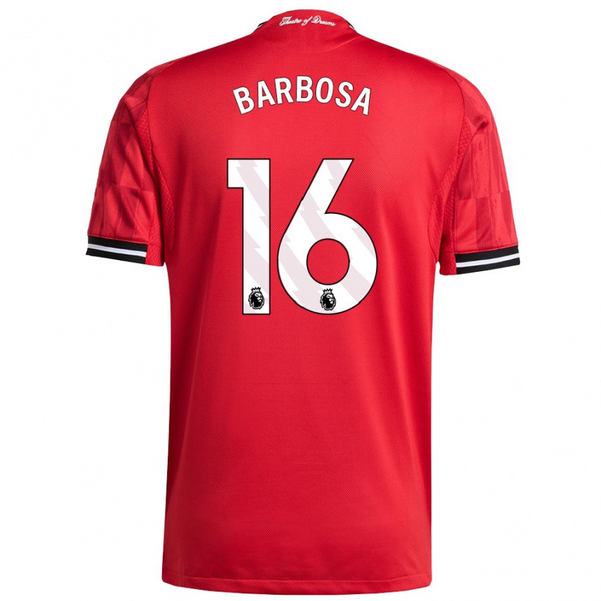 גברים כדורגל Neithan Barbosa #16 אדום שחור לבן ג'רזי ביתית 2025/26