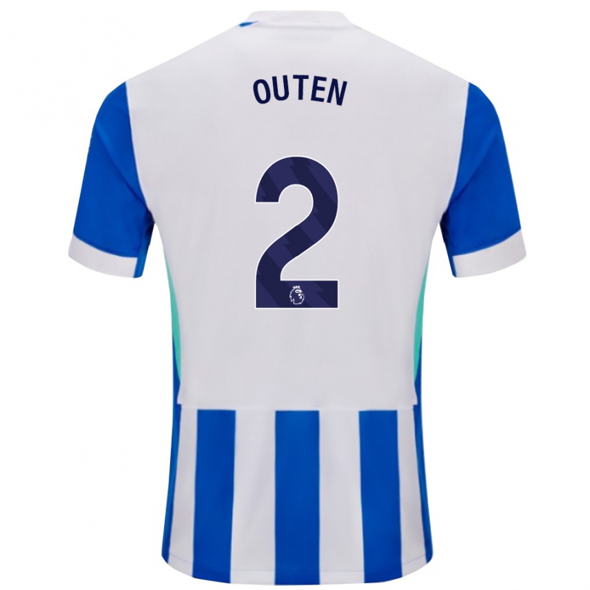 גברים כדורגל Theo Outen #2 כחול לבן ג'רזי ביתית 2025/26