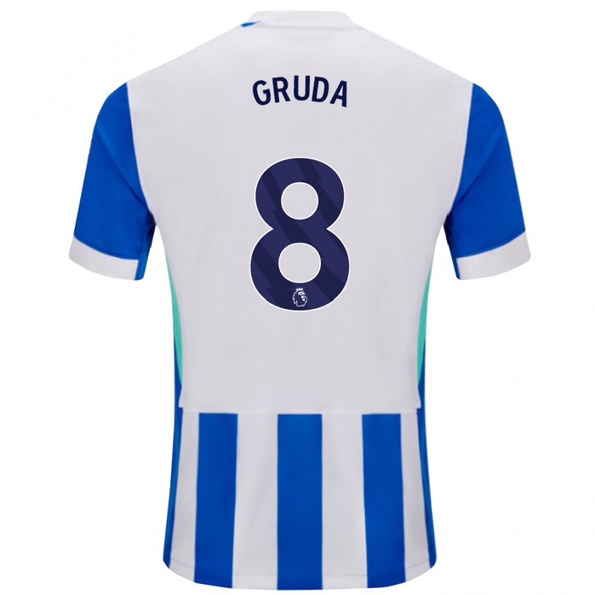 גברים כדורגל Brajan Gruda #8 כחול לבן ג'רזי ביתית 2025/26