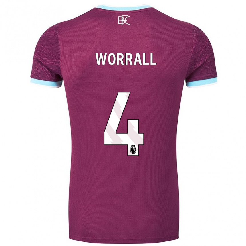 גברים כדורגל ג'ו וורל #4 בורדו תכלת ג'רזי ביתית 2025/26