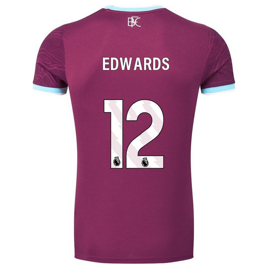 גברים כדורגל Connor Edwards #12 בורדו תכלת ג'רזי ביתית 2025/26