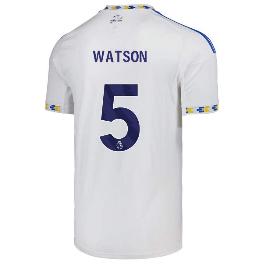 גברים כדורגל Jacob Watson #5 לבן כחול ג'רזי ביתית 2025/26
