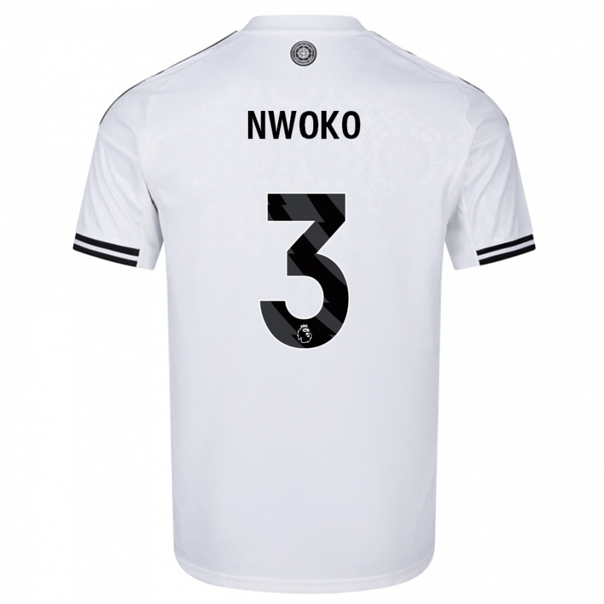 גברים כדורגל Chibuzo Nwoko #3 לבן שחור ג'רזי ביתית 2025/26