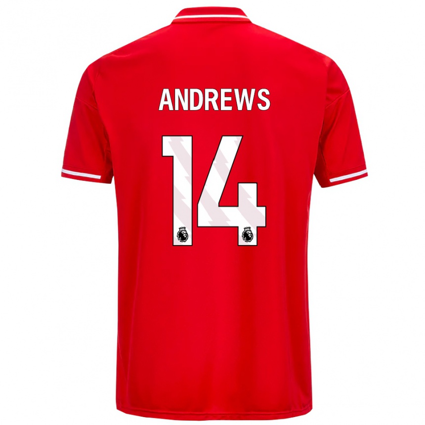 גברים כדורגל Harvey Andrews #14 אדום לבן ג'רזי ביתית 2025/26