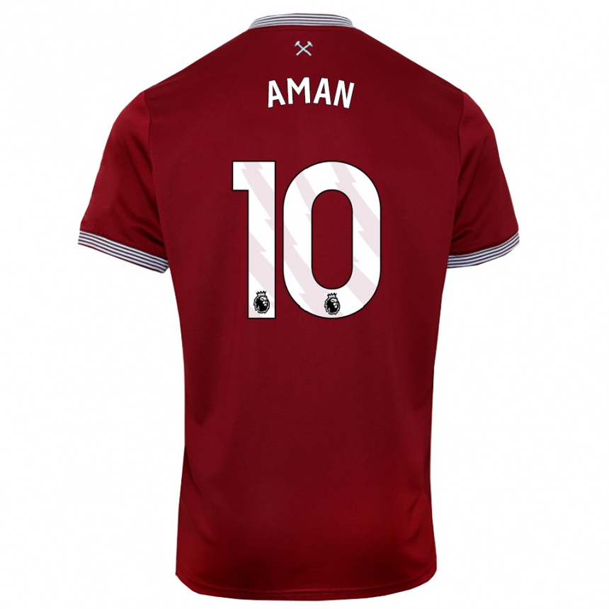 גברים כדורגל Abdulkareem Aman #10 בורדו לבן ג'רזי ביתית 2025/26