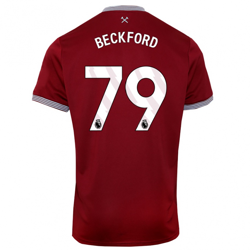 גברים כדורגל Lewis Beckford #79 בורדו לבן ג'רזי ביתית 2025/26