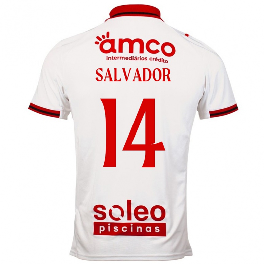 גברים כדורגל João Salvador #14 לבן אדום הרחק ג'רזי 2025/26