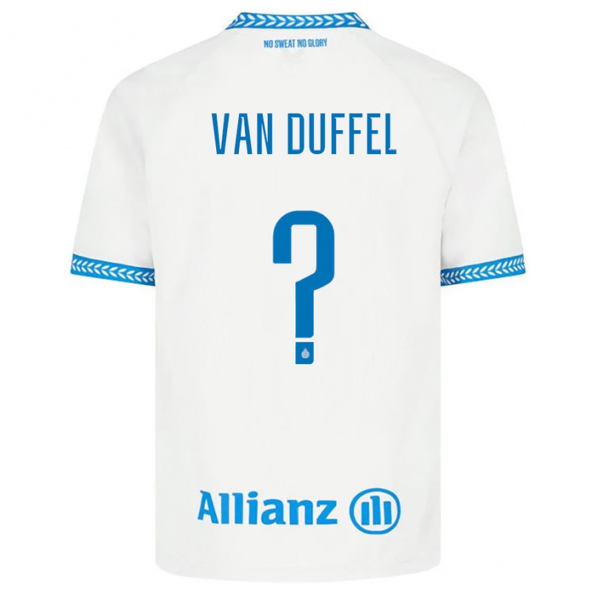 גברים כדורגל Céderick Van Duffel #0 כחול לבן הרחק ג'רזי 2025/26