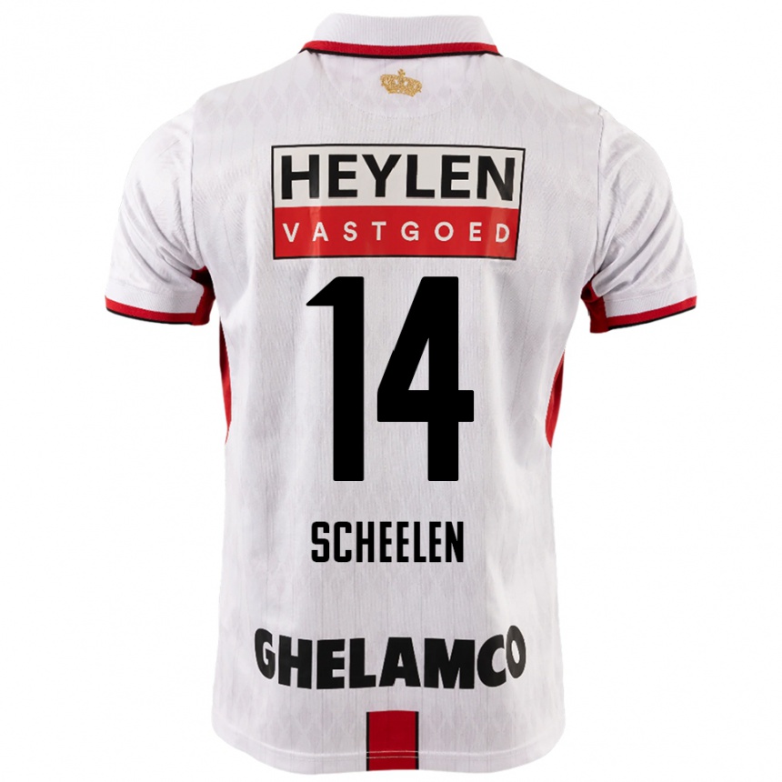 גברים כדורגל Thijme Scheelen #14 לבן אדום הרחק ג'רזי 2025/26