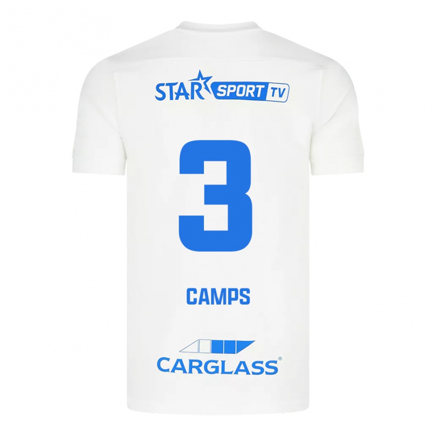 גברים כדורגל Romy Camps #3 לבן כחול הרחק ג'רזי 2025/26