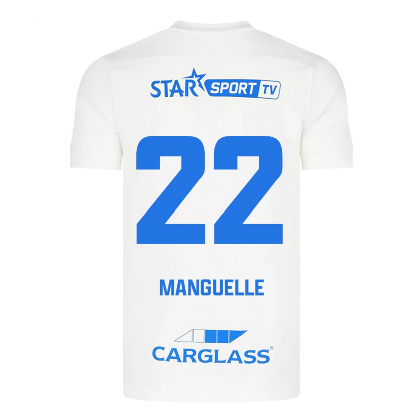 גברים כדורגל Brad Manguelle #22 לבן כחול הרחק ג'רזי 2025/26