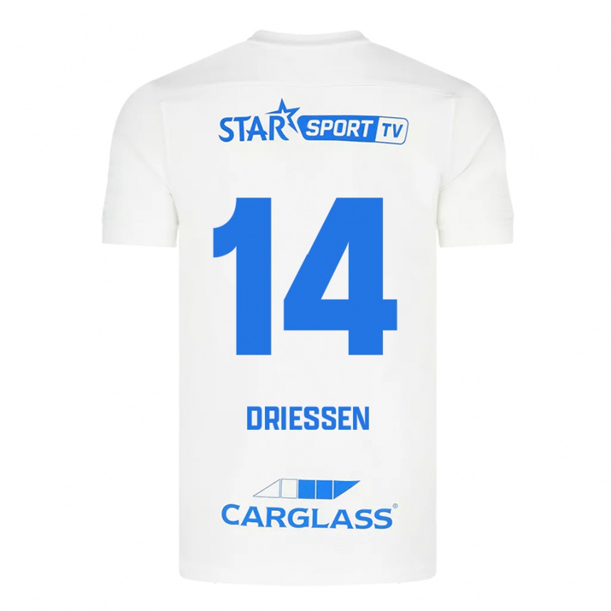 גברים כדורגל Jelle Driessen #14 לבן כחול הרחק ג'רזי 2025/26