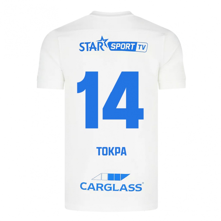 גברים כדורגל Winner Tokpa #14 לבן כחול הרחק ג'רזי 2025/26