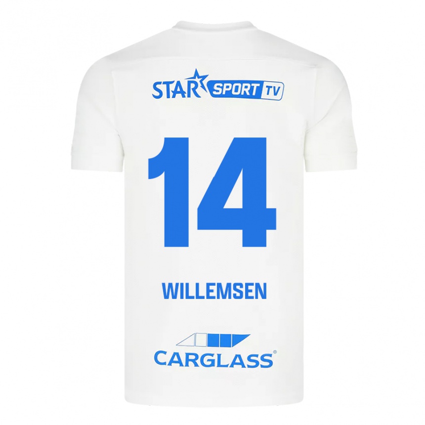גברים כדורגל Wout Willemsen #14 לבן כחול הרחק ג'רזי 2025/26