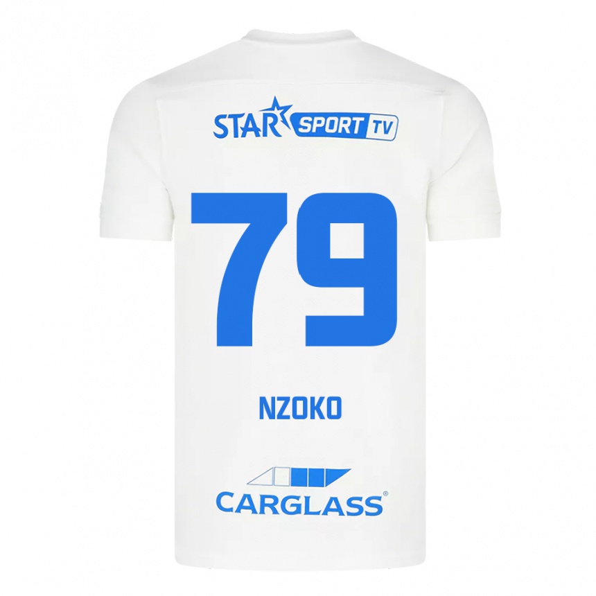 גברים כדורגל Djoully Nzoko #79 לבן כחול הרחק ג'רזי 2025/26