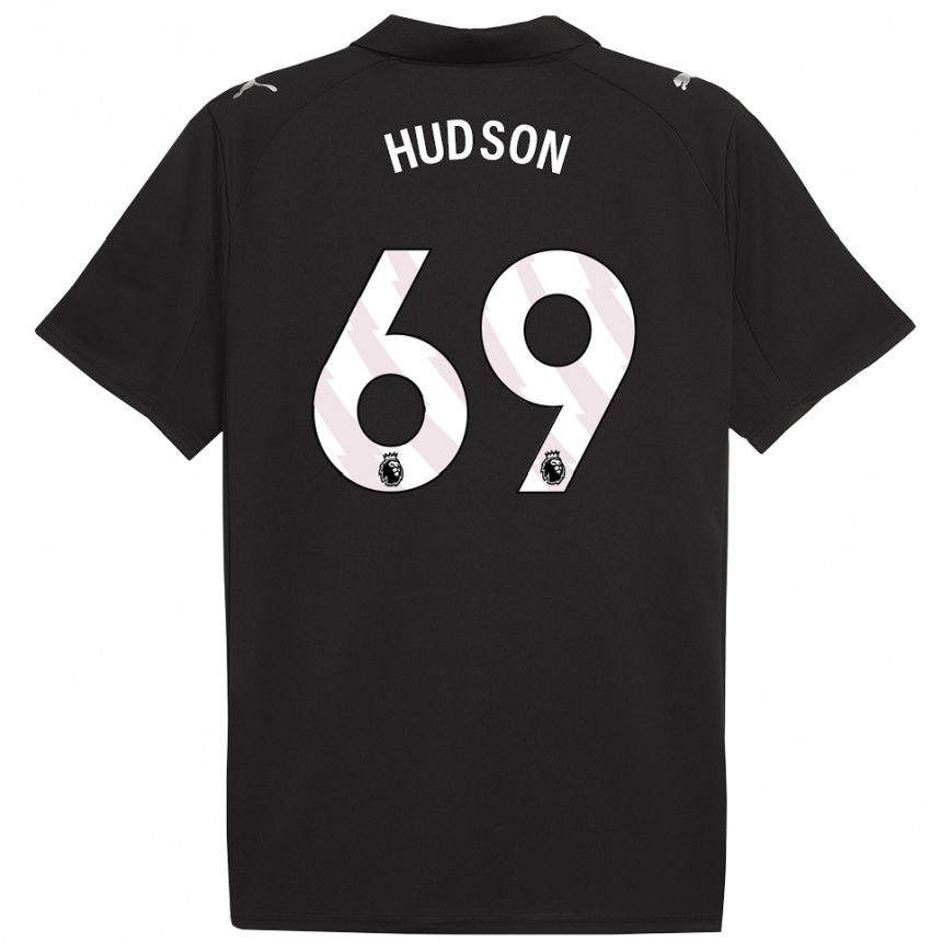 גברים כדורגל Max Hudson #69 שחור לבן הרחק ג'רזי 2025/26