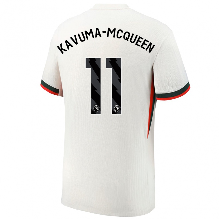 גברים כדורגל Ryan Kavuma-Mcqueen #11 לבן ירוק הרחק ג'רזי 2025/26